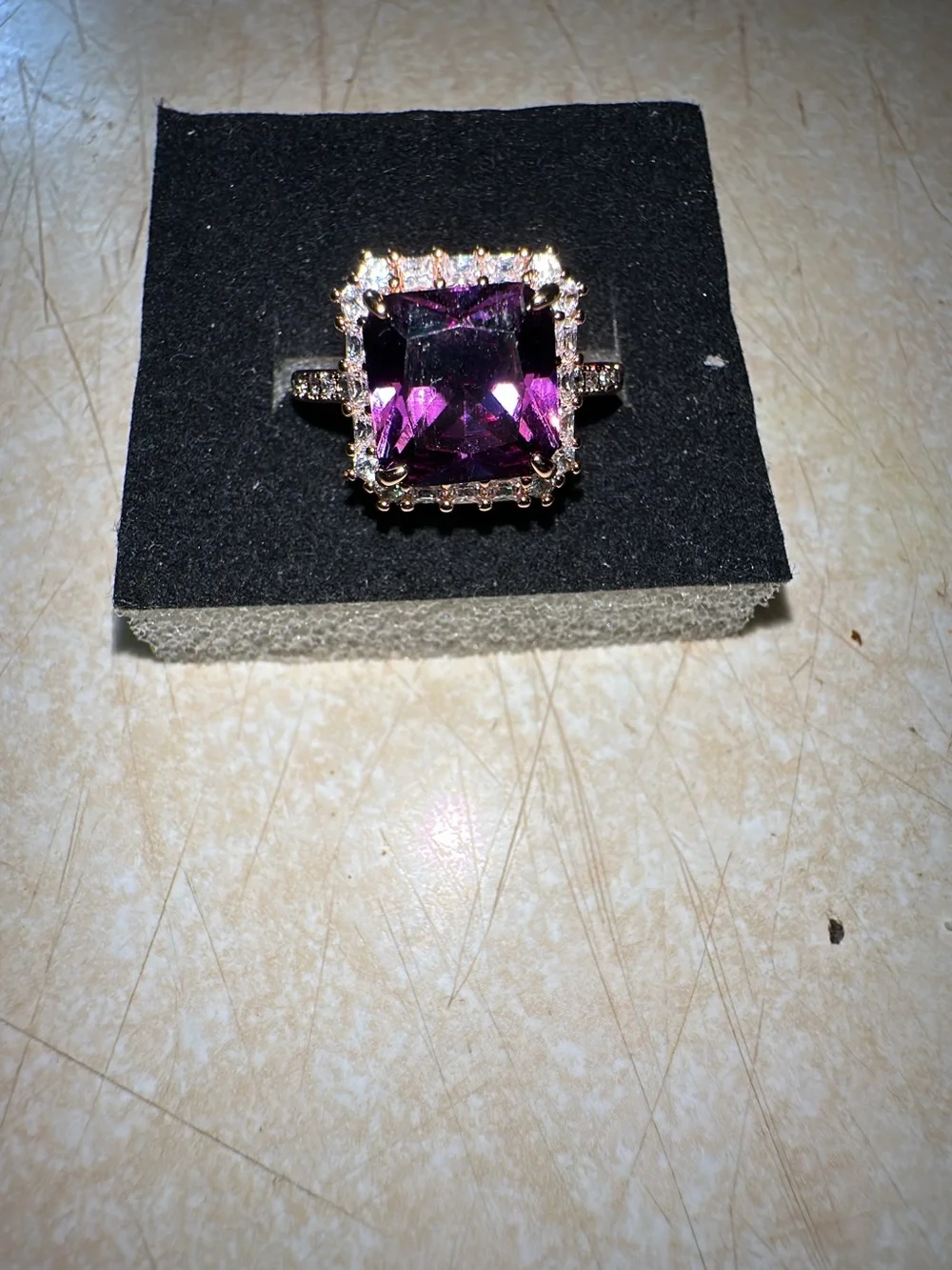 Bomb Party goldtone Amethyst-Style Square Halo Ring - Deep Purple